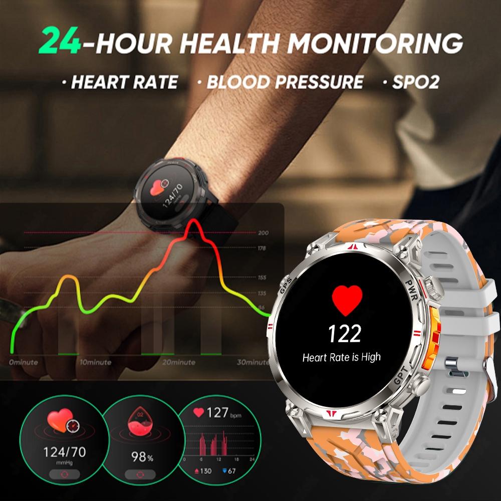 New Military Rugged T-Rex3 GPS Positioning Smartwatch Compass Barometer Altimeter 5ATM Waterproof 650mAh Battery Sport Men Watch