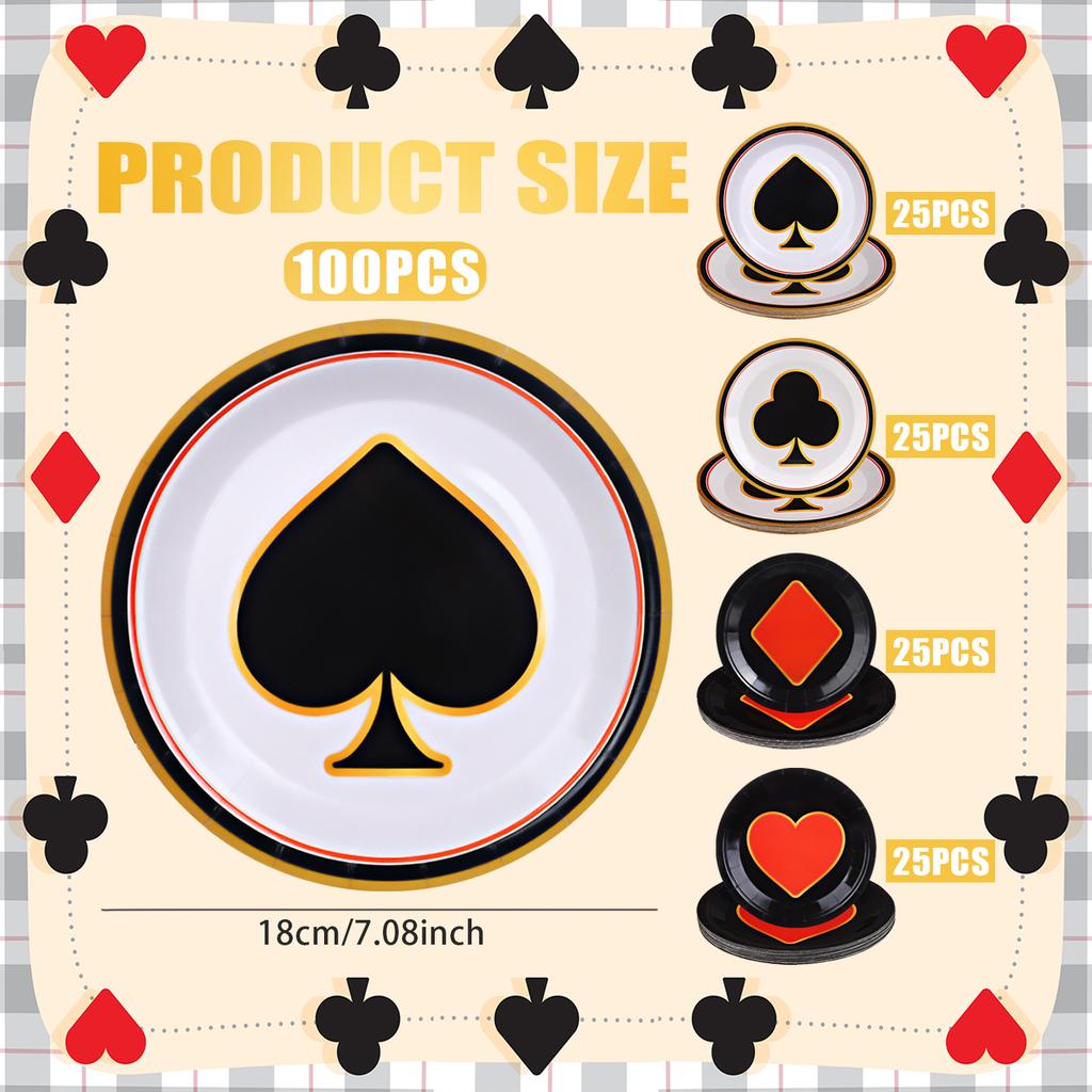 100Pcs Casino Party Disposable Paper Plates Las Vegas Theme Party Decorations Casino Night Party Plates Poker Dessert Plates For