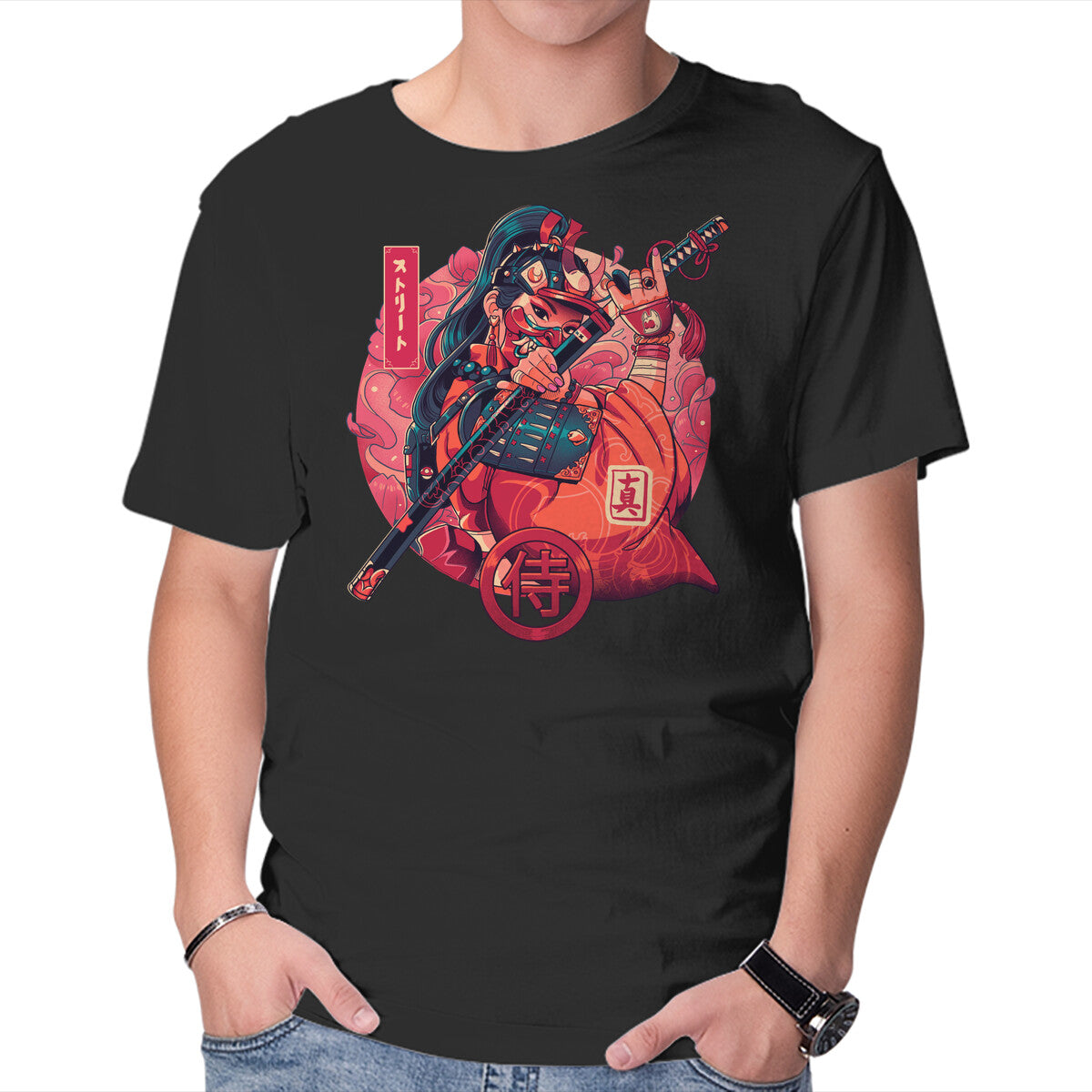 Unisex Crew Neck T-Shirt Sutorito Samurai Graphic Short Sleeve Casual Tee XL