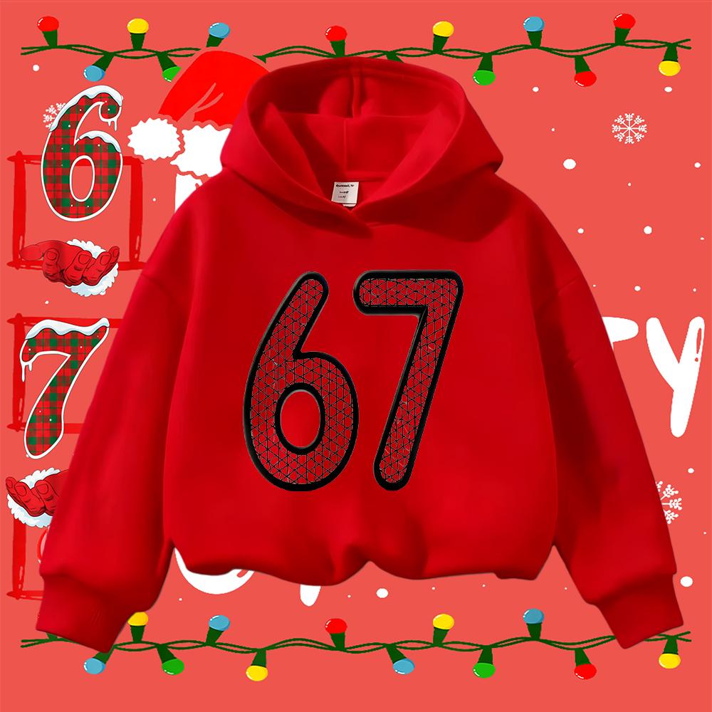 Kids Christmas Sweatshirt with 67 Mesh Design Long Sleeve Casual Pullover for Boys Girls Holiday Festive Top