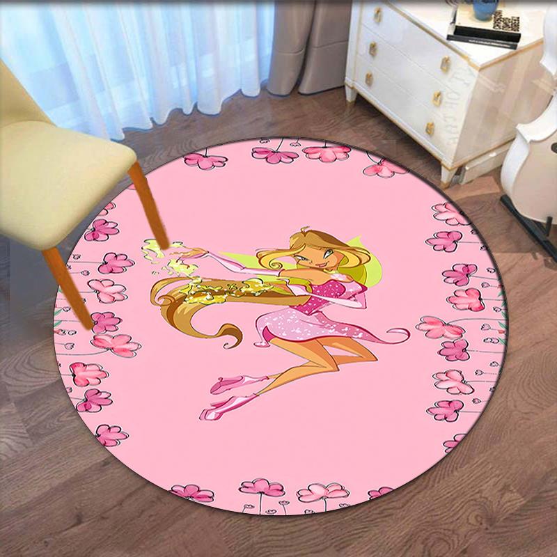 Winx Club Printed Round Rug Carpet Chair Rug Area Rug Entryway Doormats,for Office Chair Living Room Bedroom Kitchen Room.