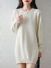 2025 Women's 100% Cotton Knitted Sweater Dress – Hip-Wrapping, Versatile, Round Neck, Loose, Thickened, Mid-Length