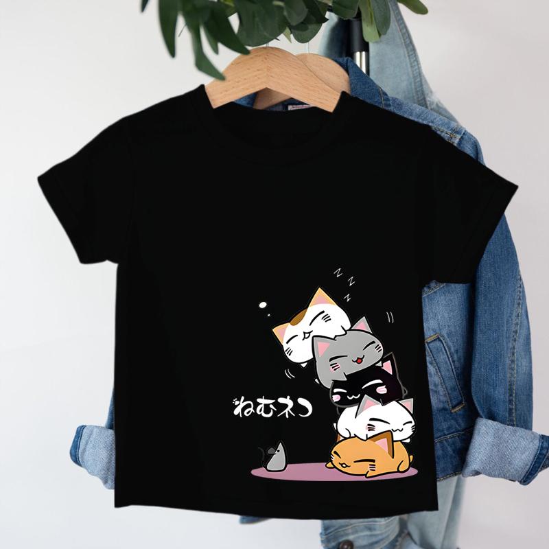 Cute Cat Harajuku Fashion Tshirts for Girl Boy Animal Cat Cartoon Kawaii Tee Top Cat Lover Gift Kids Short Sleeve Cotton Tee