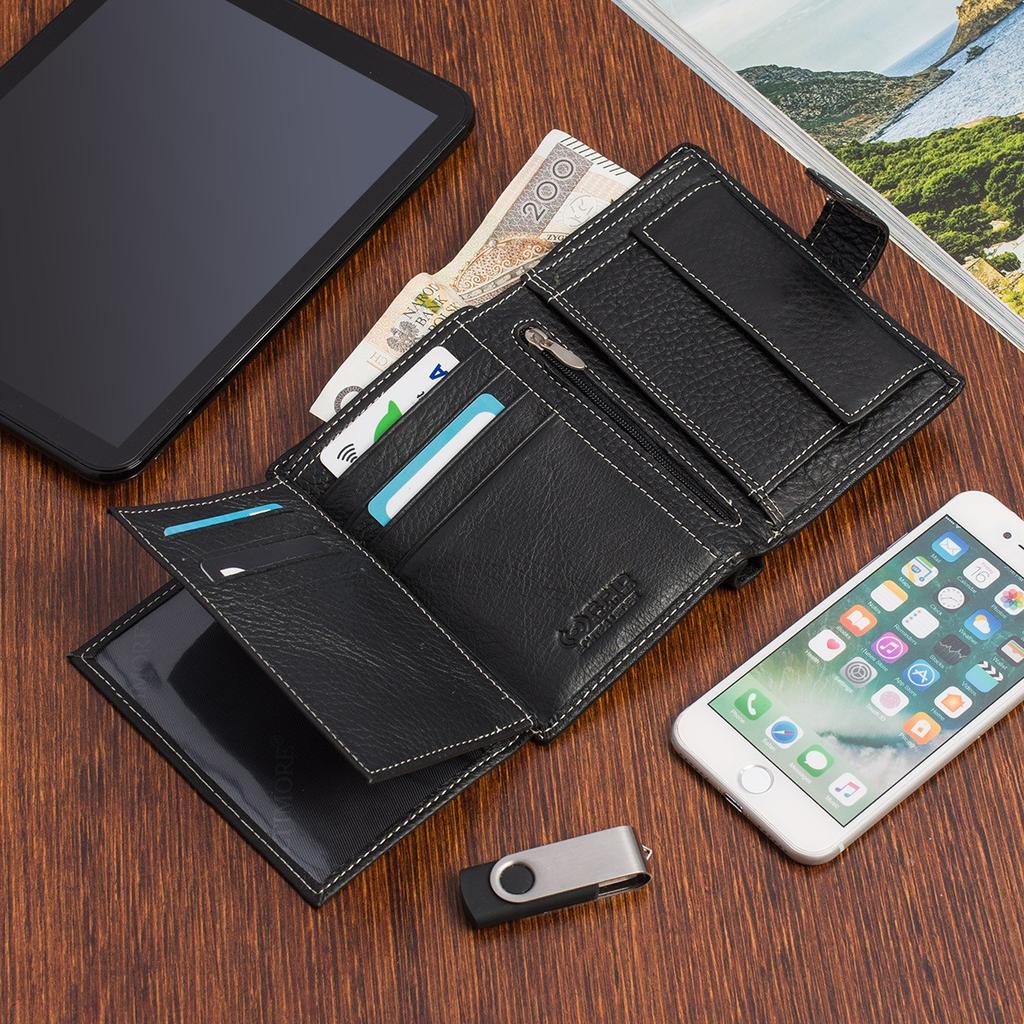 Beltimore Men's Large Vertical Leather Wallet With Clasp, Black, Rfid Premium
