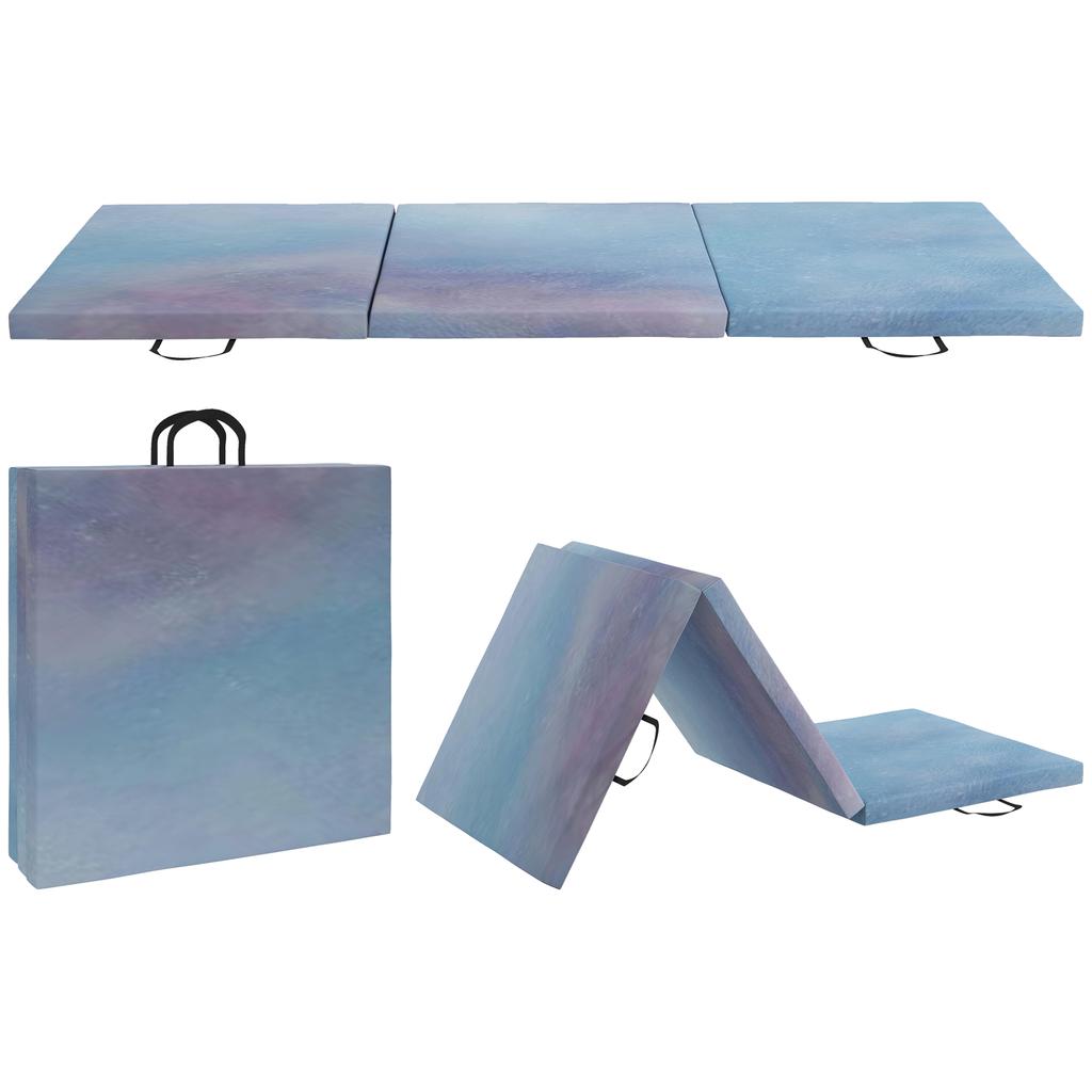 6FT Foldable Gymnastics Mat, Tri-Fold 2" Thick Crash Mat with Carry Strap Handles for Home Training, Sky Blue