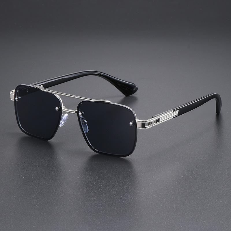 Metal Double-Bridge Square Sunglasses Unisex Versatile Aviator Outdoor UV Protection Glasses Classic Trendy Travel Eyewear