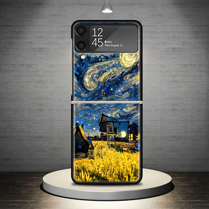 Starry Night Van Gogh Art Phone Case For Samsung Galaxy Z Flip 7 6 5 4 3 5G Shockproof Cover Z Flip7 Flip6 ZFlip5 Flip3 Flip4 Lu