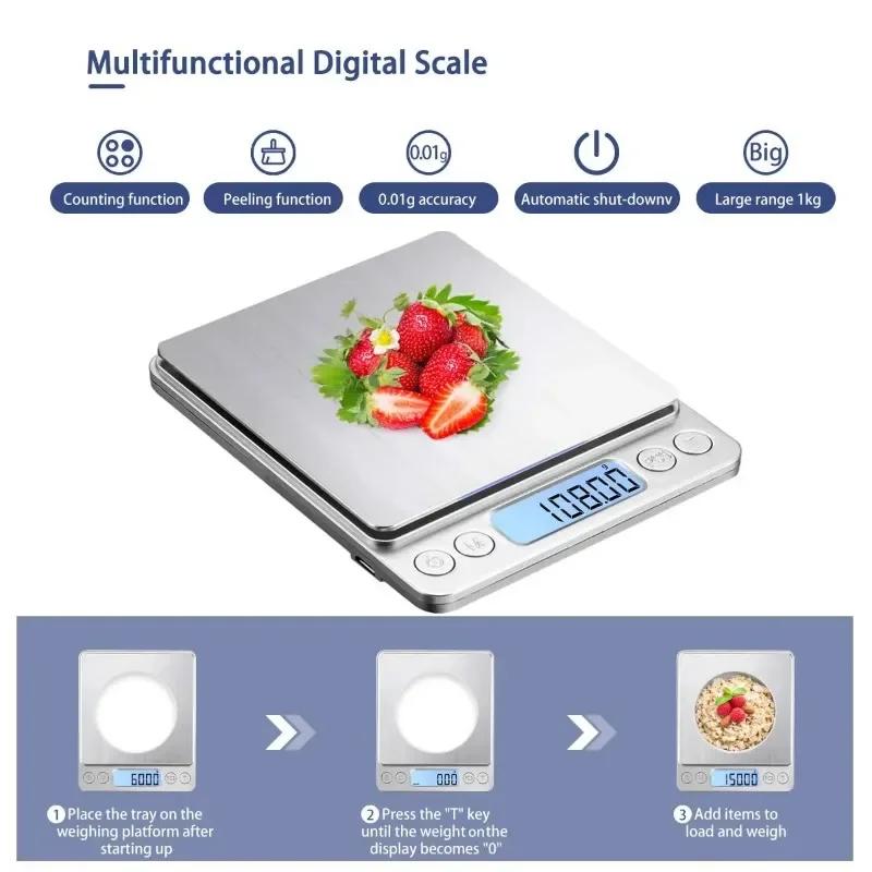 Digital Kitchen Scale with A Capacity of 3000g and A Precision of 0.1g,USB Charging. Home Mini  LCD Display Digital Food Scales.
