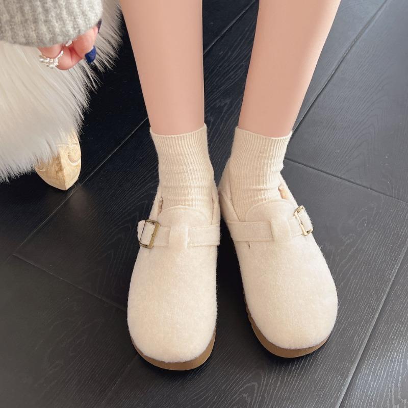 Winter New Outer Wear Women's Bag Heel Velvet Thickened Two Wear Retro Soft Sole One Pedal Doudou Cotton Shoes