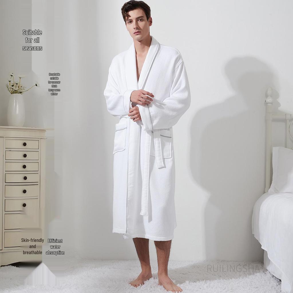 Luxury 5-Star Pure Cotton Bathrobe: Absorbent, Quick-Dry, Long Style for Men, Women, Couples, Suitable for All Seasons.