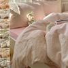 French Style Lace Bedding Set 3/4PCS - Wash Cotton Duvet Cover & Pillowcases Soft Breathable Active Printing for Home Bedding