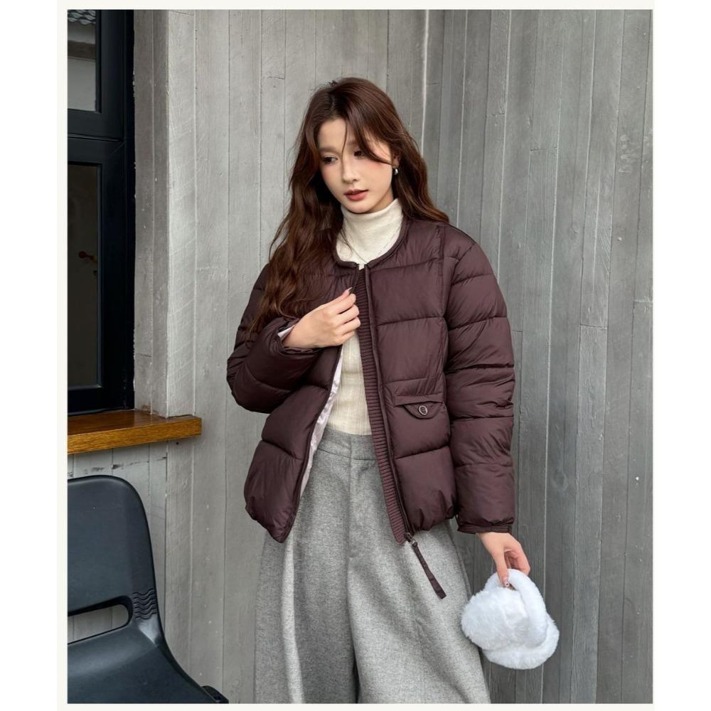 Korean Winter Short Puffer Coat for Women Round Neck Casual Loose Fit Petite Commuter Outerwear