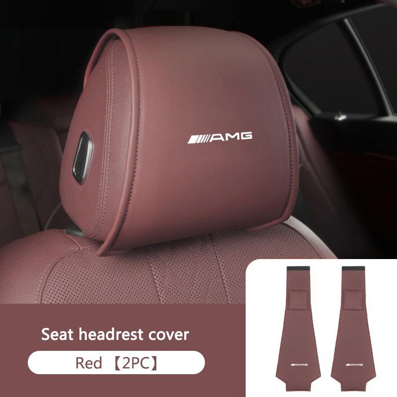 Car Seat Headrest Protective Leather Pillow Cover For Mercedes Benz AMG W204 W205 W211 W212 W213 W176 GLA CLA Auto Accessories NF6