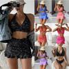 Maillot de bain trois pièces pour femmes à imprimé multicolore, bikini fendu sexy à la mode européenne et américaine