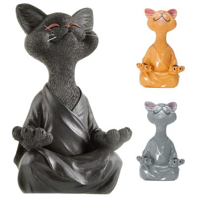 Whimsical Black Buddha Cat Figurine Meditation Yoga Collectible Happy Cat Decor Art Sculptures Garden Statues Home Decor