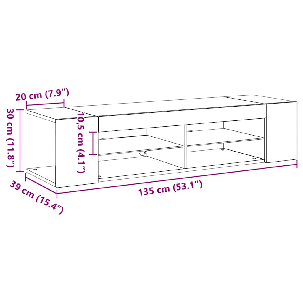 TV Cabinet in Black Oak Look 135 x 39 x 30 cm Engineered Wood