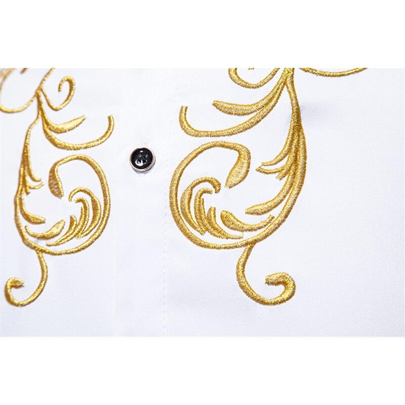 Camisa de Manga Larga Bordada para Hombre de Primavera Casual Sólida con Cuello Mao Camisas Masculinas Estilo Corte Europeo Fiesta Discoteca