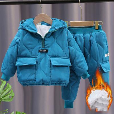 Winter Kinder Winter Baumwolle Kleidung Sets Kinder Jungen Mädchen Mit Kapuze Warme Baumwolle Samt Pullover Mäntel Oberbekleidung und Hosen Zwei-stück Set Schneeanzüge