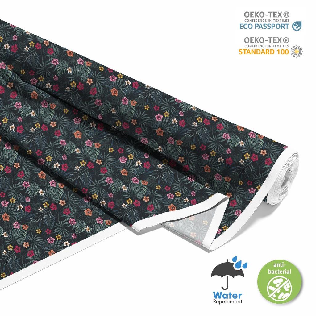 Outdoor Dekostoffe Oxford - Motiv Tropische Blumen Blätter I Dx659