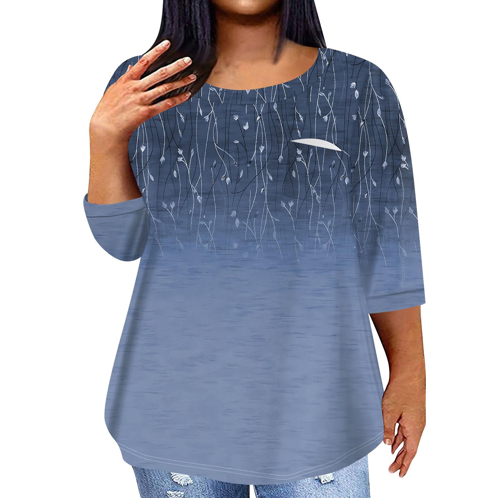 

Женский модный повседневный пуловер с круглым вырезом и рукавом три четверти с принтом, топ с рукавами 4/3 XXXXL синий