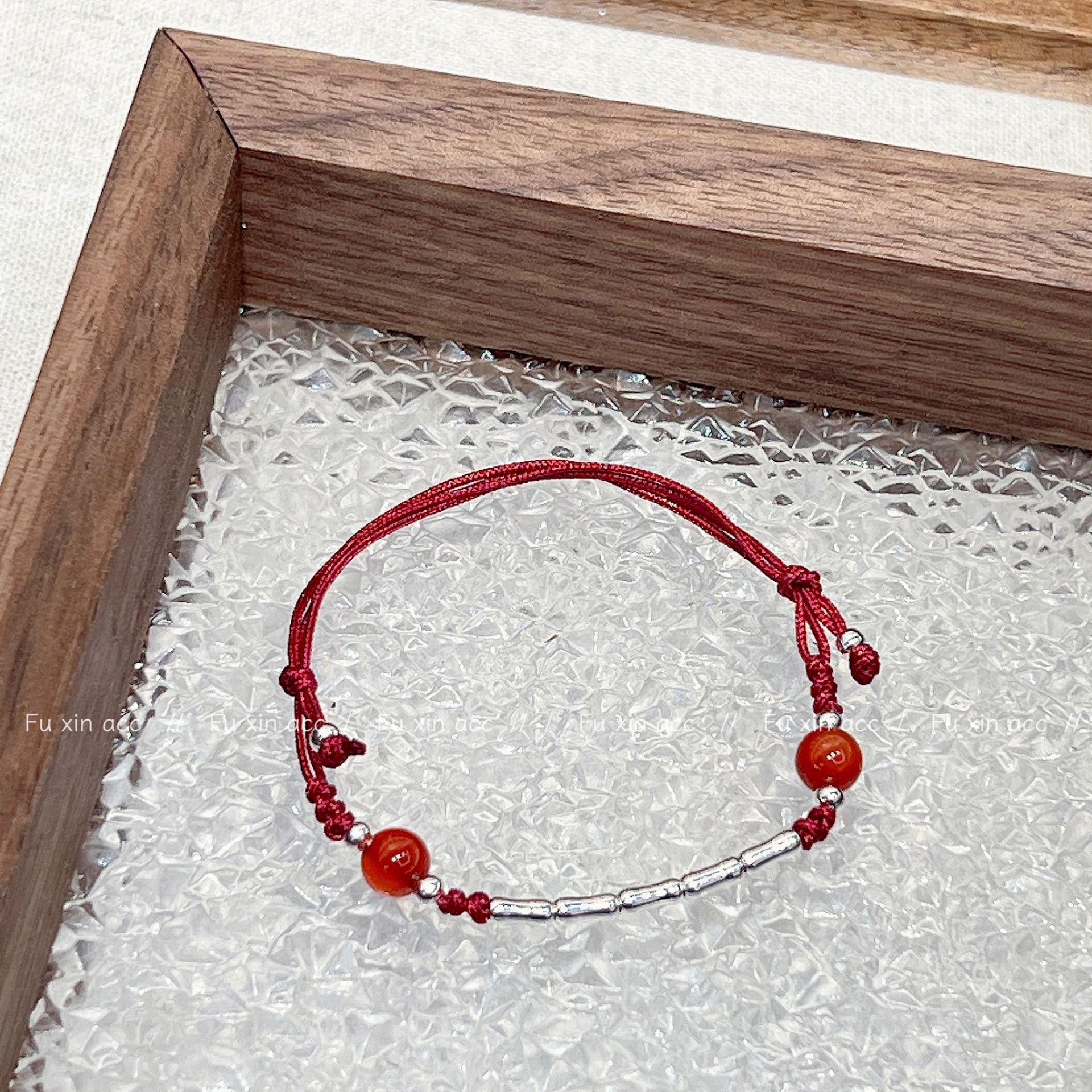 

Браслет из бусин красного агата ручной работы: Украшения со знаком зодиака в стиле ретро-бамбук 2497Z