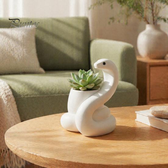 Moderne Kunst Sukkulenten Behälter Weißer Schlangenpflanzer, Dekorative Harz Pflanztopf, Design Matt Blumentopf für Kakteen Haus Büro Schreibtisch Dekor Kleine Kaktus