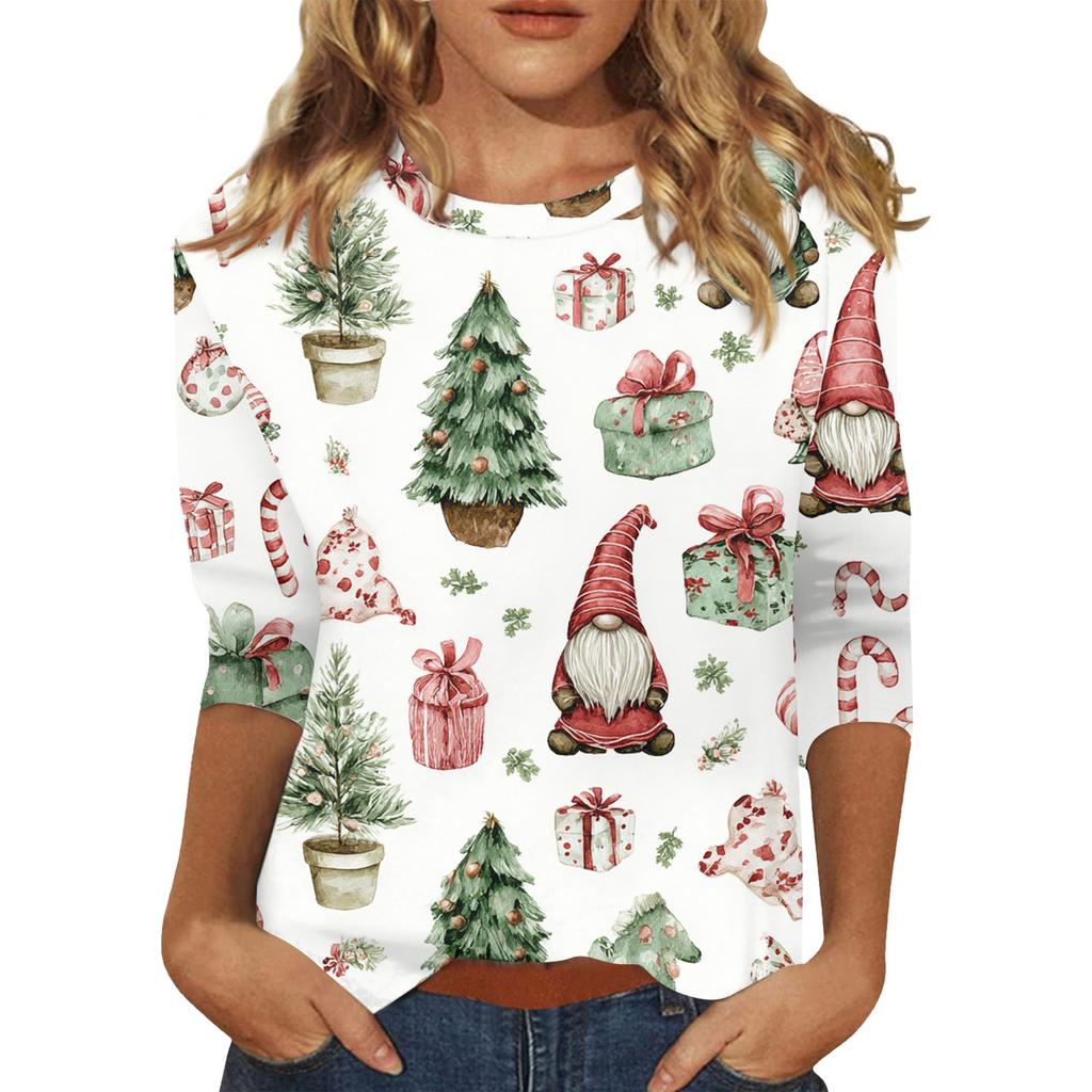 Dámský vánoční potisk s 3/4 rukávem do O-neck