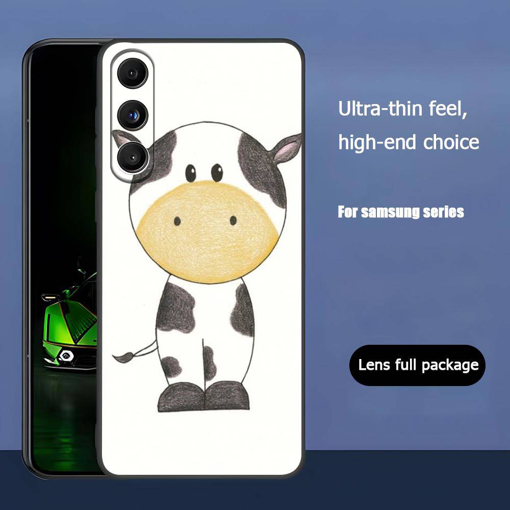 Cute Cartoon Black And White Cow For Samsung Galaxy S25 S24 S23 Ultra S22 S21 Plus S20 Black Soft Silicone Protective Case