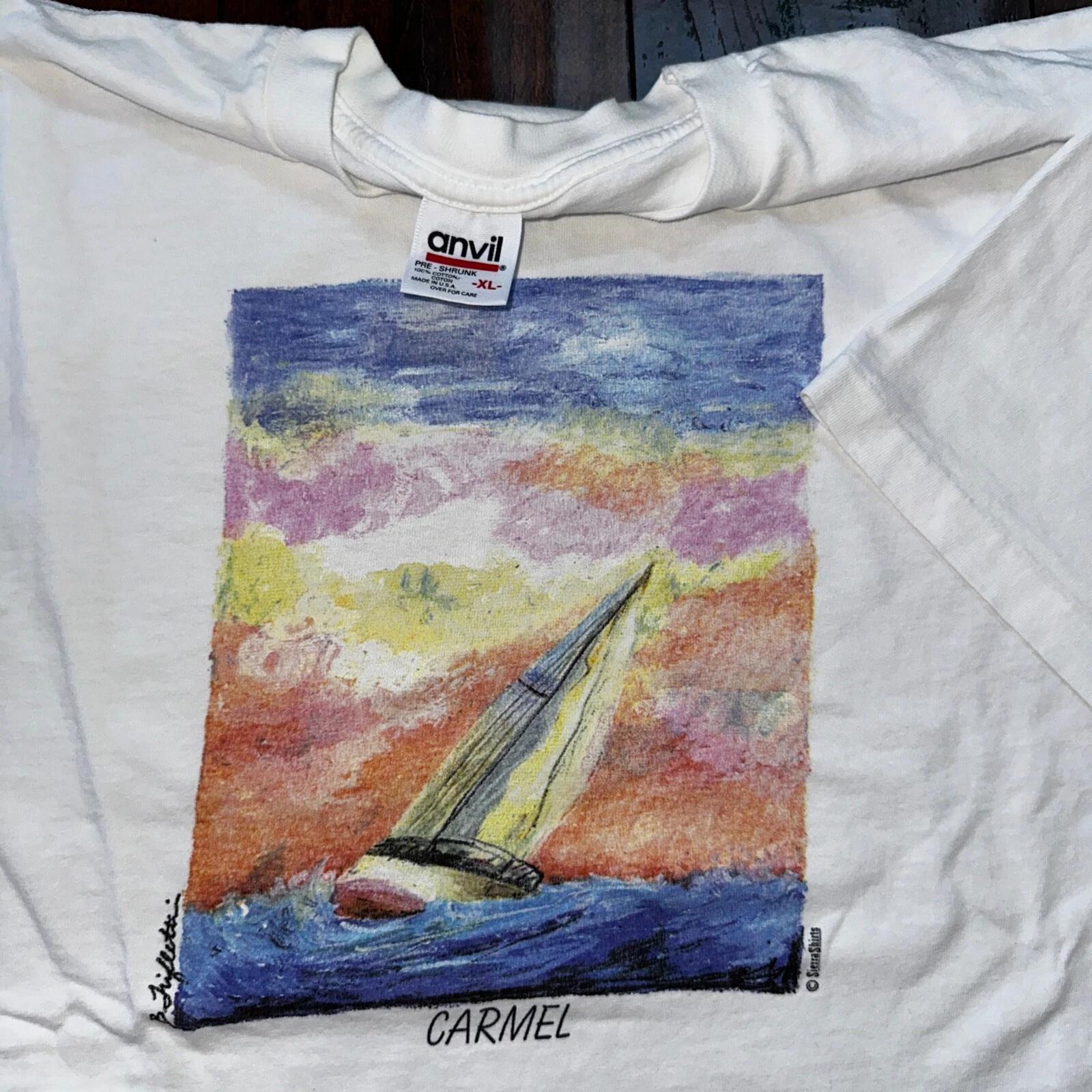 Art Carmel Sailboat VTG T Shirt Photography Rare Print Ocean Travel Sea Rap 3XL