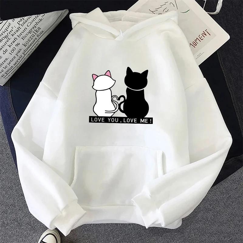 Cute Cat Print Women's Sweatshirts All Season Daily Casual Sporty Loose Hoodie 2025 New Girls Home Outdoor Comfort Warm Pullover