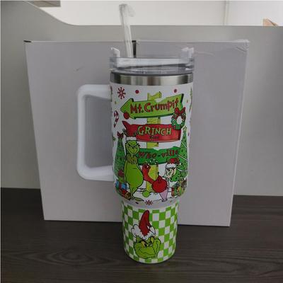 40oz Christmas Grinch Tumbler with Handle and Straw For Sports or Travel