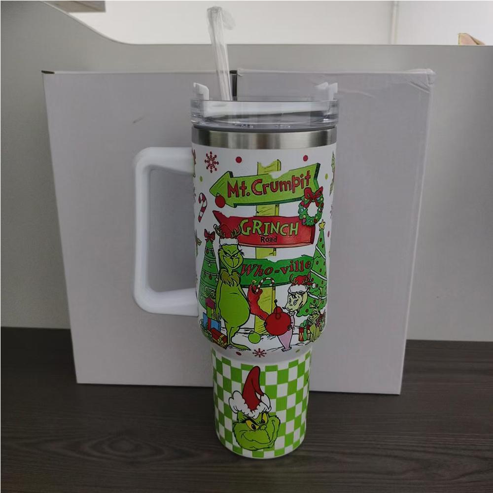 

40oz Christmas Grinch Tumbler with Handle and Straw For Sports or Travel