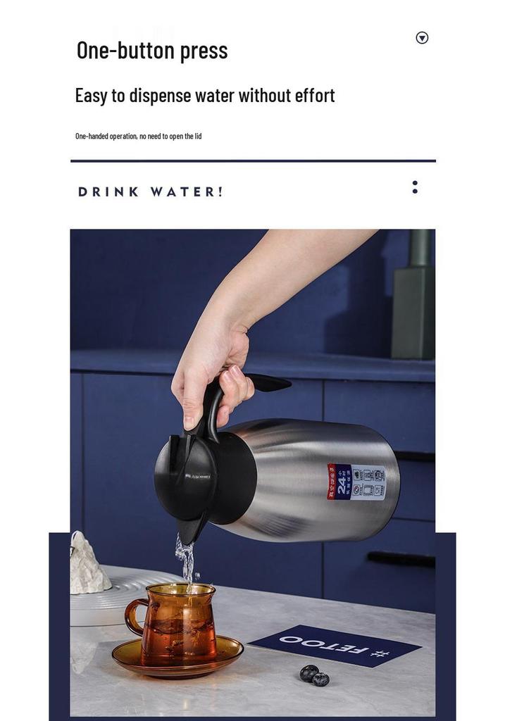 2L Large Capacity Double-Layer 304 Stainless Steel Vacuum Insulated Hot Water Kettle