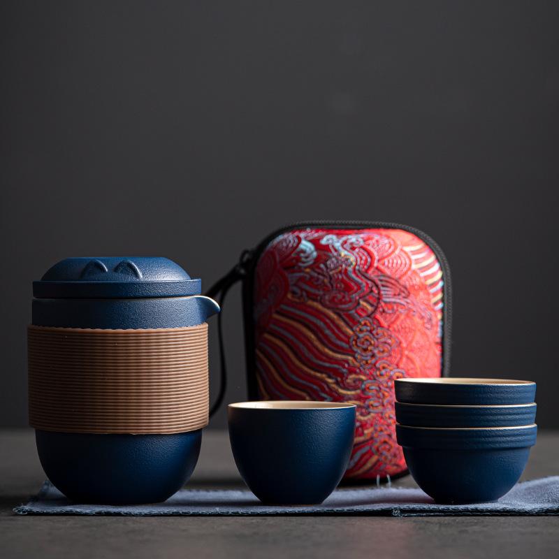 Compact Kuaike Travel Tea Set: One Pot, Four Cups, Portable Gongfu Brewing for Camping & Outdoors