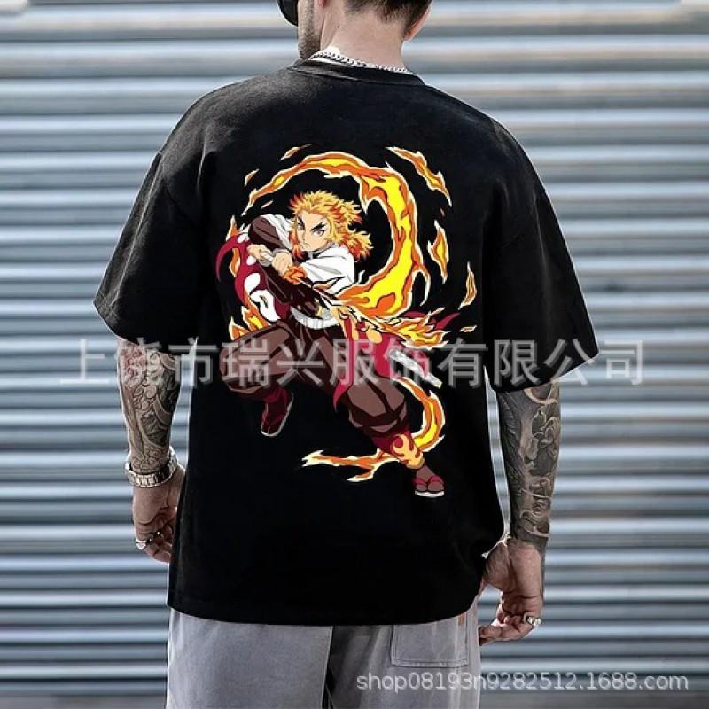 Mens Oversized Anime Graphic Tee Loose Fit Japanese Streetwear Casual T-Shirt