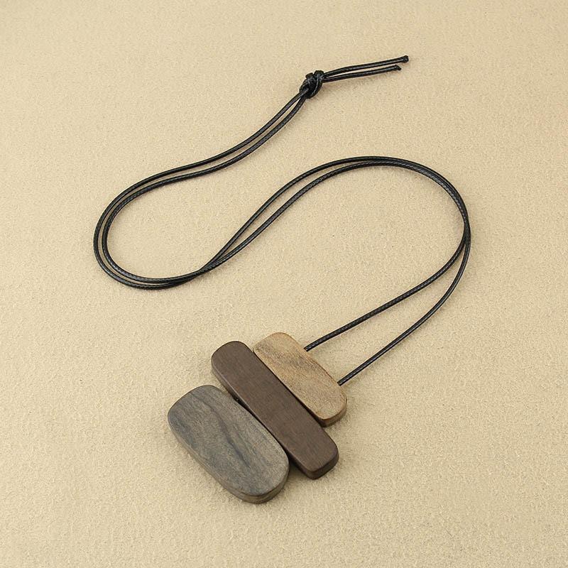 Bohemian Vintage Geometric Wooden Pendant Necklace Women Long Rope Chain Ethnic Style Statement Jewelry 1069-1Wooden Bohemian Geometric Pendant Necklace