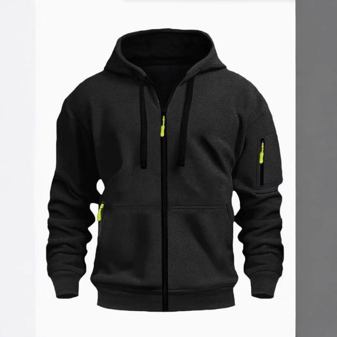 Europäischer Herren-Fleece-Kapuzenpullover Cardigan - Herbst/Winter Lässiger Sportstil, Kapuzenjacke Dick