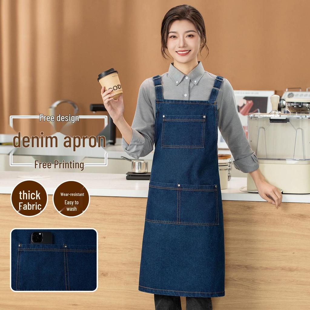 Custom Logo Denim Apron for Coffee, Tea, and Nail Art Shops - Thick Canvas Workwear