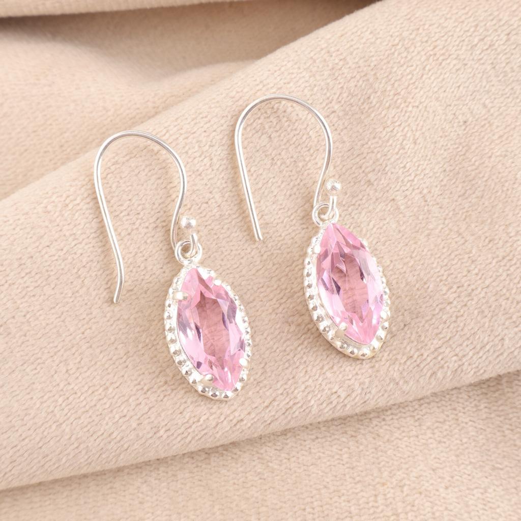 Natural Morganite Gemstone 925 Sterling Silver Jewelry Handmade Earrings 1.4" EE-169-2