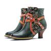 Johnature Genuine Leather Boots Fashion Women High-heeled Shoes Retro Rivet Patchwork Short Boots