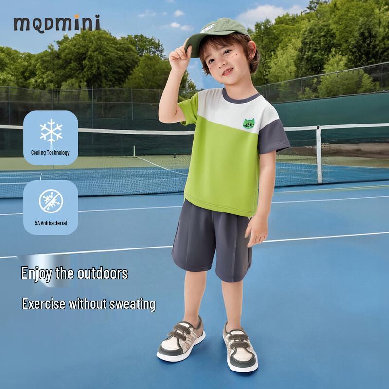 MQDMINI Boys  Cat & Fish Cool Antibacterial Short-Sleeve Set 120