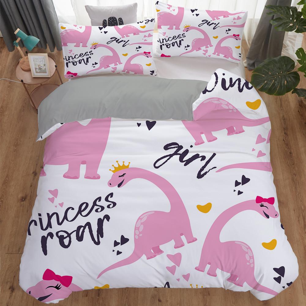 Cartoon Dinosaur Print Duvet Cover For Kids Girls Boys With Pillowcases Double Queen King Size 2/3 Pcs Polyester Quilt Cover