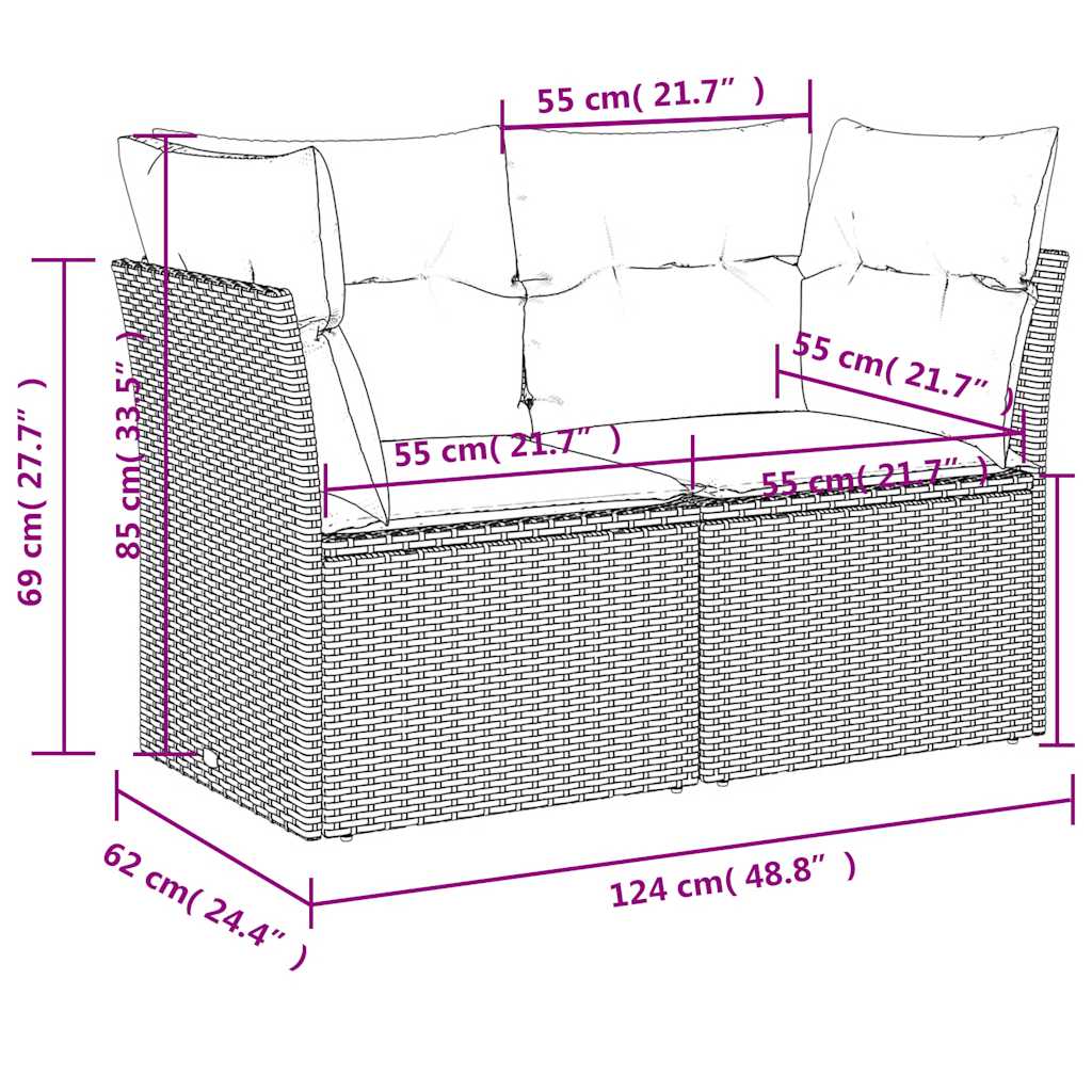 2 Seater Garden Sofa with Cushions Black Poly Rattan