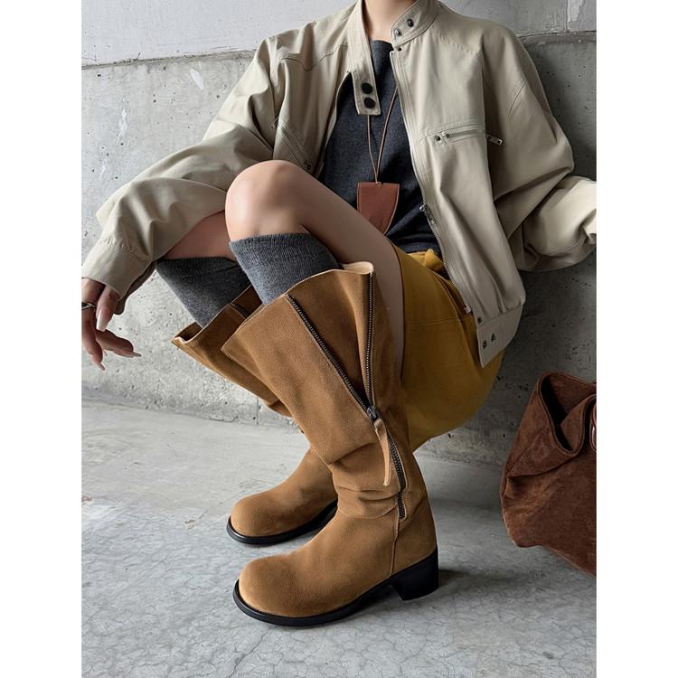 Frosted Leather But Knee High Boots Women's Autumn and Winter 2025 New Boots Knight Boots Thin Women's Boots
