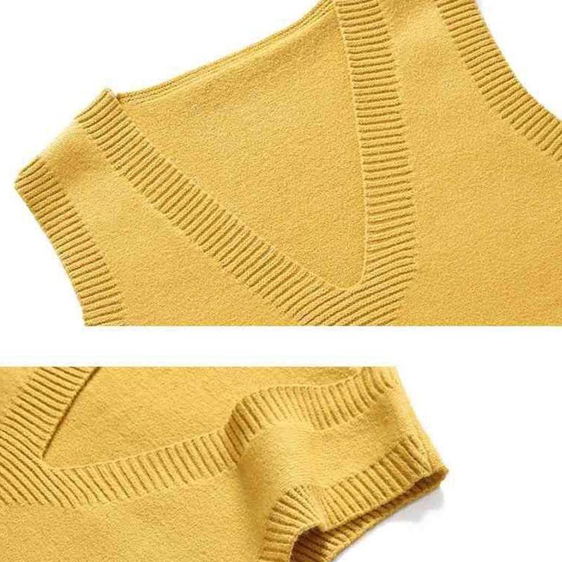 Spring and Autumn Korean Version of The V-neck Solid Color Knit Sweater Vest Women Loose Pullover Hem Fringed Waistcoat