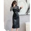 Streetwear PU šaty 2dílná sada Dámské outfity Neformální rolák Košile s rukávy a koženými šaty bez ramínek Dámské