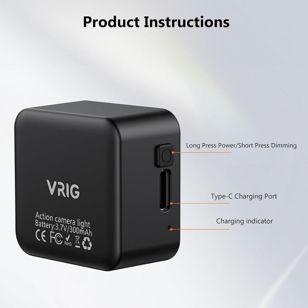 VRIG Mini LED Action Camera Vlogging Video Light, Magnetic Cold Shoe Photography Fill Lighting for DJI Osmo Action 5Pro/4/3 Camera Cage, Osmo Pocket