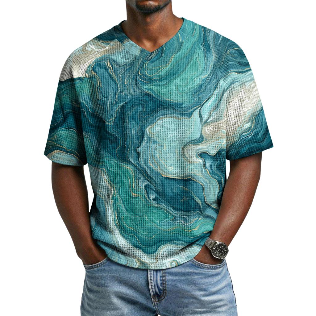 Men's Casual V-Neck Raglan Short-Sleeve Top