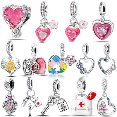 Original Charms Pink Pendant Heart Sunflower Unlimited Key Lock Copper Beads Fit Bracelet Jewelry Women'S Accessories Diy