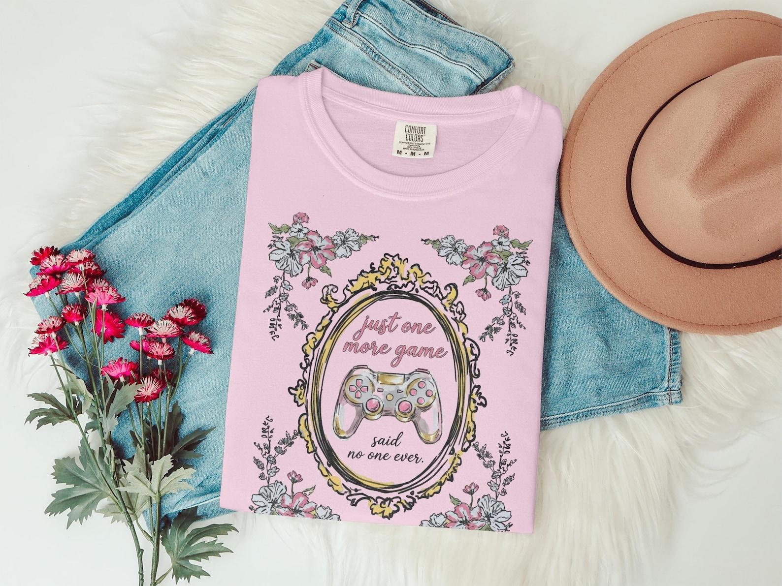Just One More Game T-Shirts, Funny Gaming T-shirts, Gamer Girl Gift Idea, Floral Gamer, Cozy Gaming, Video Game Lover, Gen Z Millennial XL